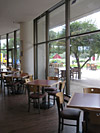 Tables and chairs in a restaurant.