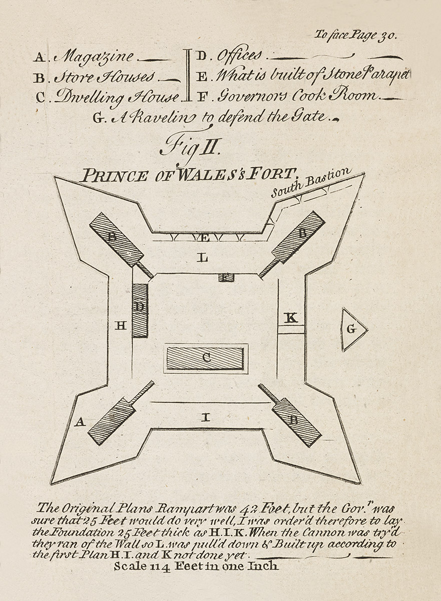 Un dessin d'un plan de fort, exposé au Musée canadien de l'histoire à Ottawa.