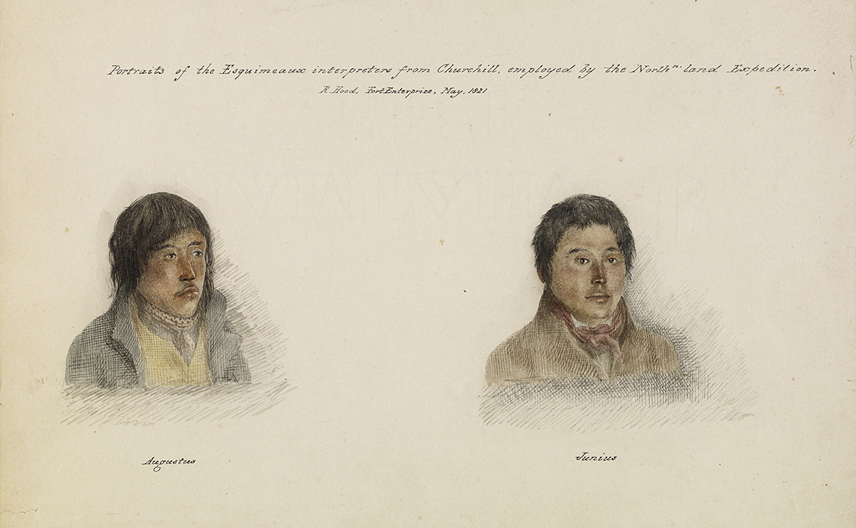 Deux portraits d'Amérindiens, l'un avec une barbe et l'autre avec une moustache, exposés au Musée canadien de l'histoire à Ottawa.