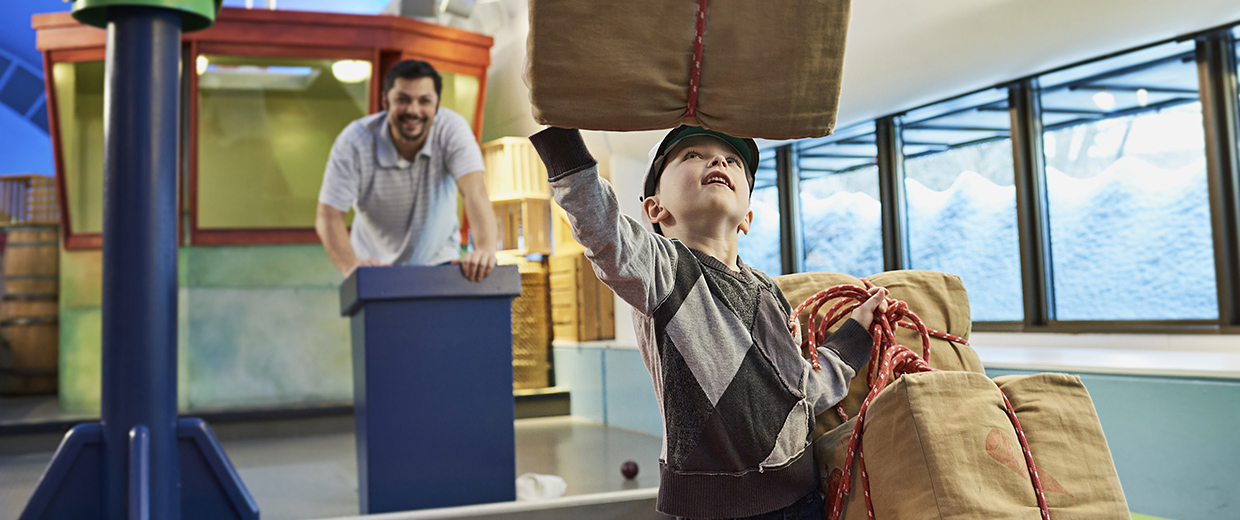 In the Canadian Museum of History in Ottawa, a boy plays in the Children's Museum.