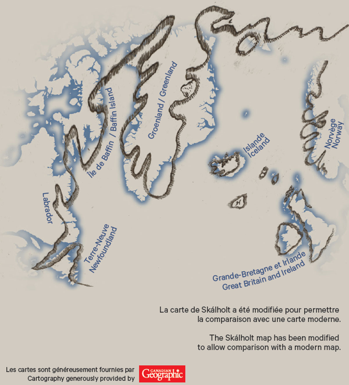 Une carte de l'Arctique montrant l'emplacement du Musée canadien de l'histoire à Ottawa.