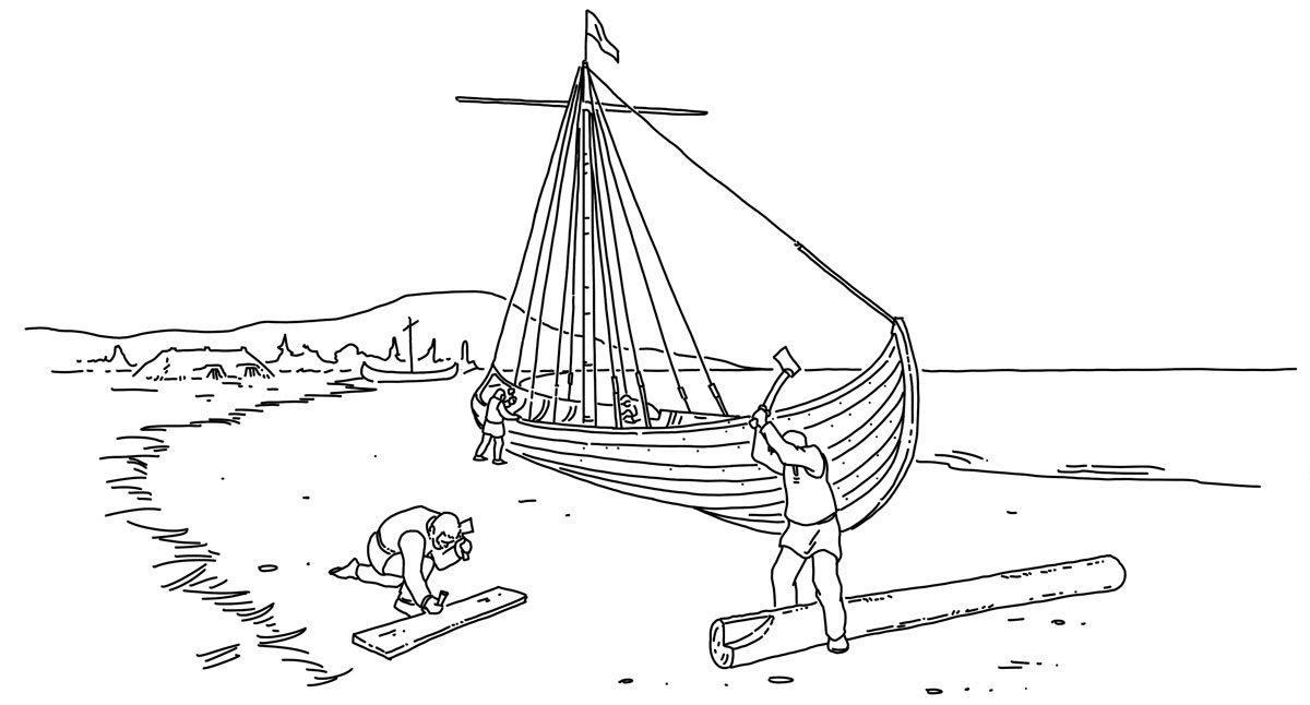 Coloriage d'un bateau viking au Musée canadien de l'histoire à Ottawa.