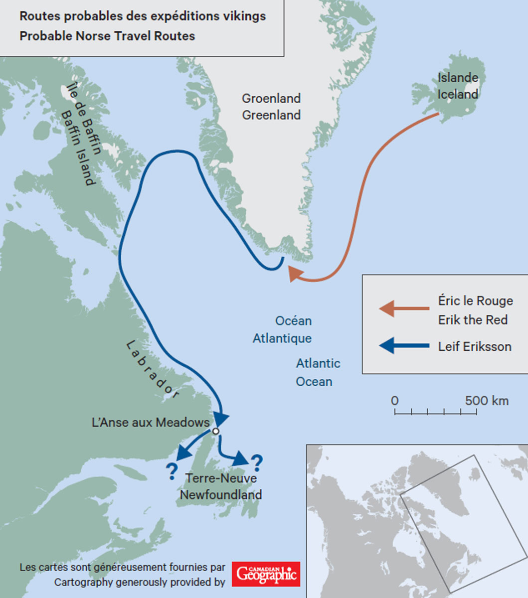 Une carte montrant l'itinéraire d'un voyage en Islande, commençant à Ottawa au Musée canadien de l'histoire.