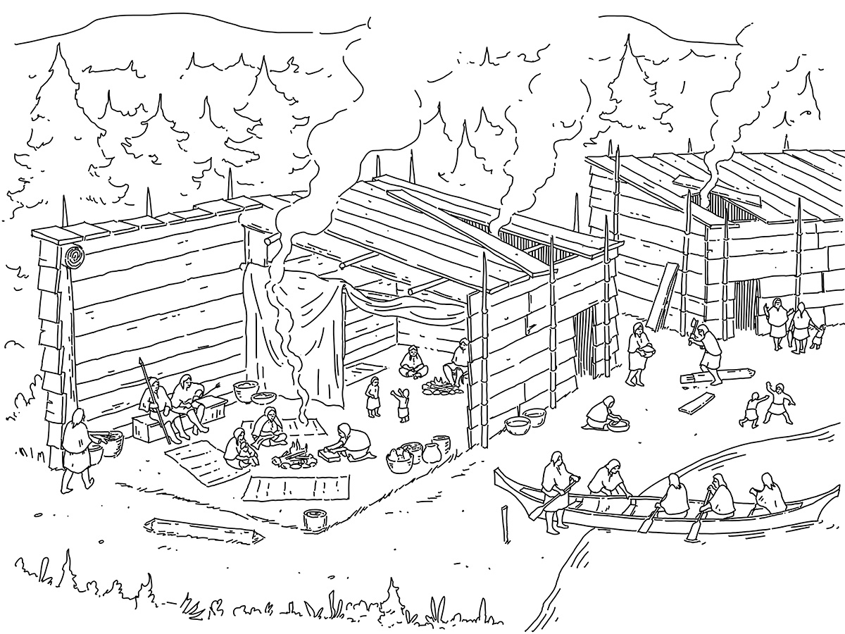 Un dessin d'une cabane à Ottawa, située au Musée canadien de l'histoire.