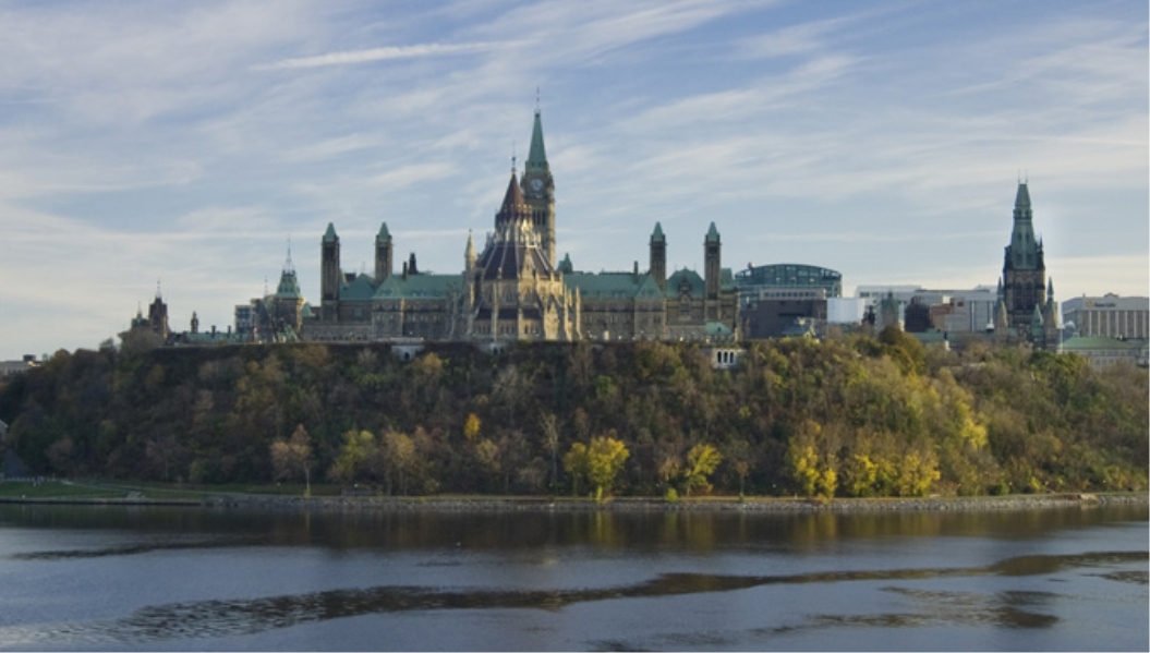 Panoramic view of Parliament from across the water